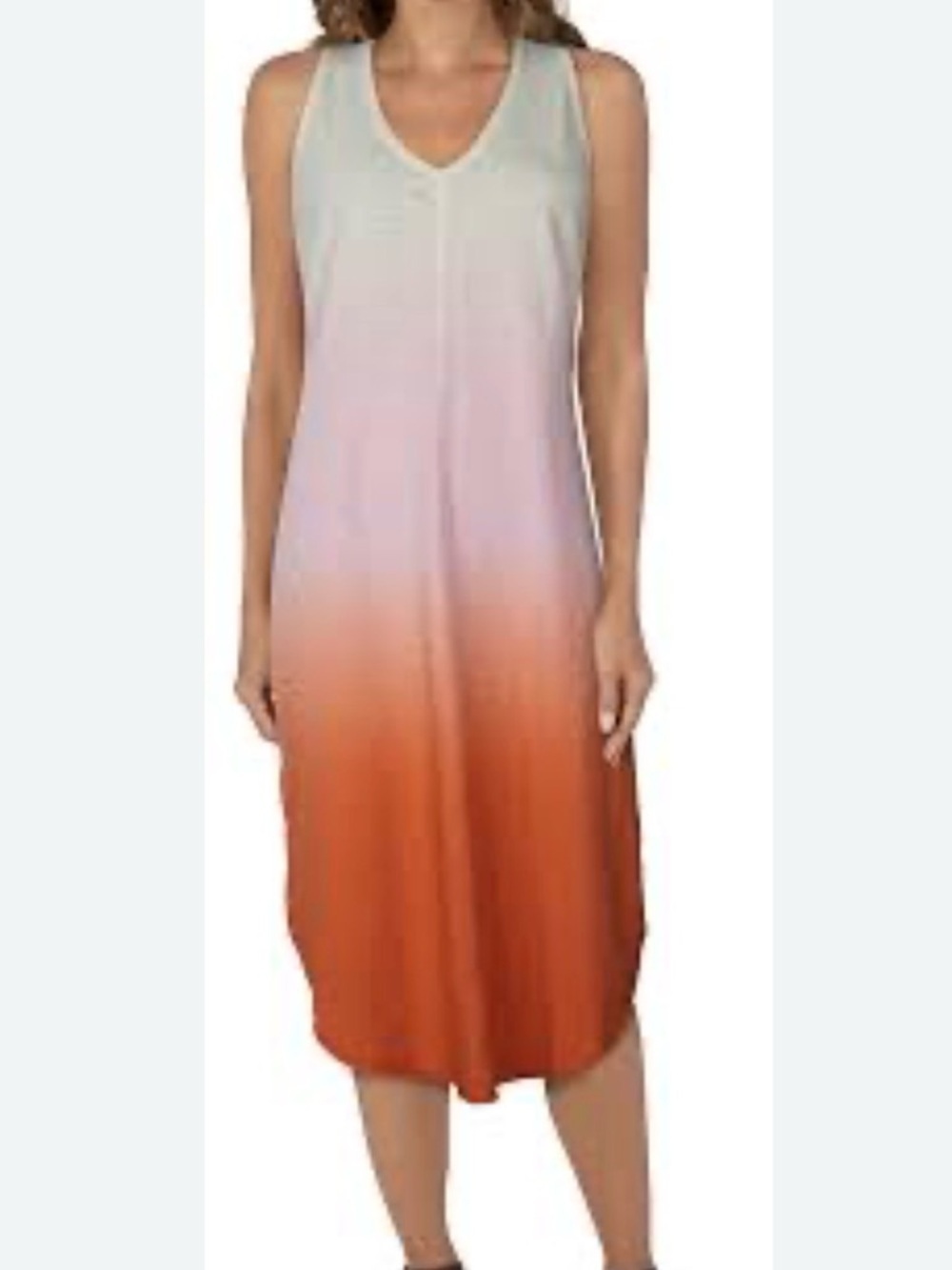 Natural Reflections Dip Dye Maxi Sundress Dress Womens L  Ivory Pink Orange Tank